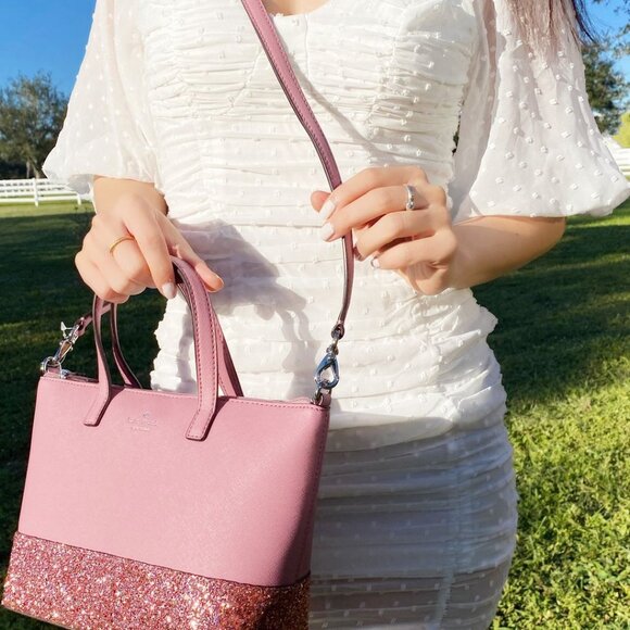 Kate Spade Greta Court Ina Glitter Dusty Peony Mini Satchel + Matching Card Case - Picture 13 of 13